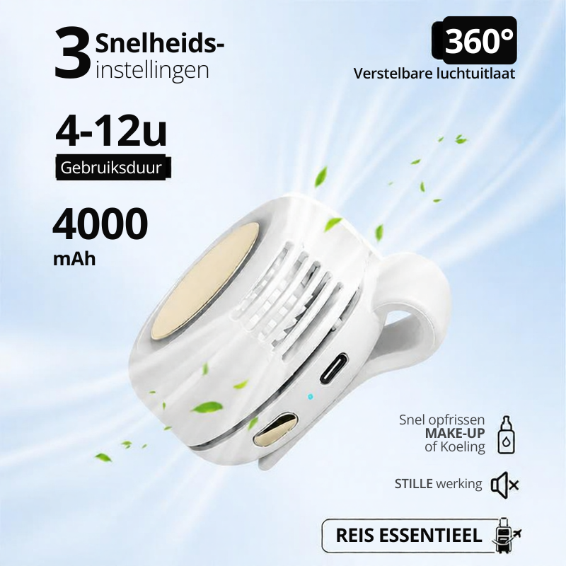 Draagbare mini-ventilator met kledingclip