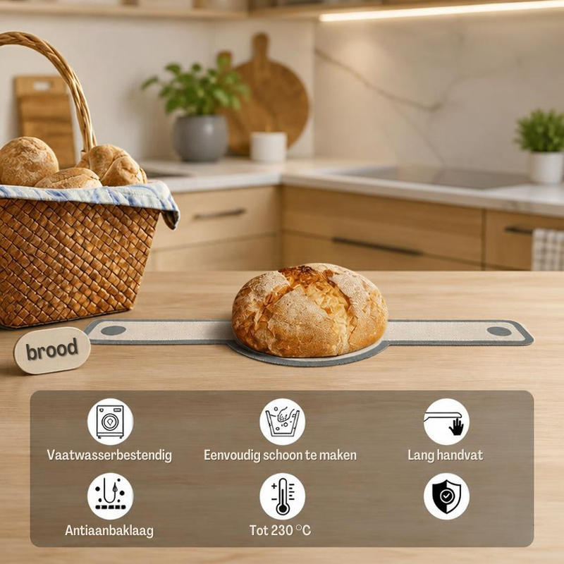 Siliconen broodbakmat met lange handgrepen