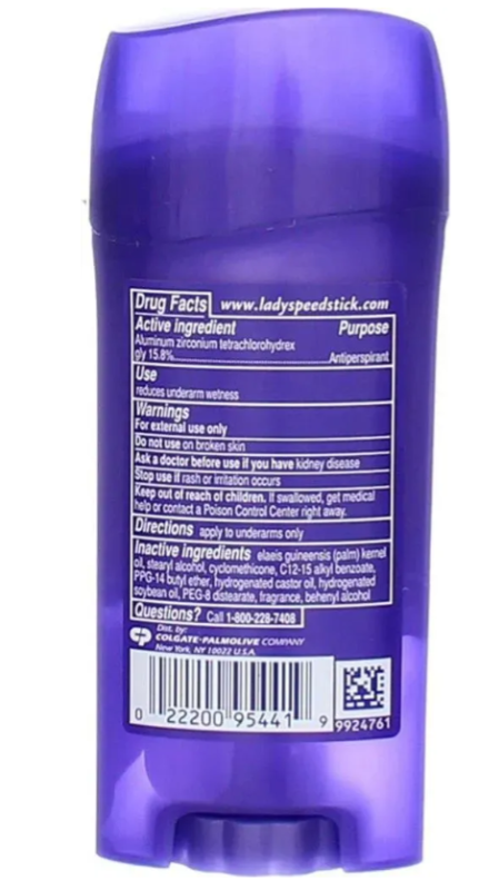 Achterkant van Lady Speed Stick Invisible Dry deodorantstick met productinformatie en barcode